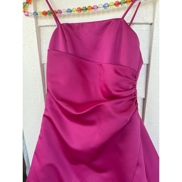 Vintage 90's Fuscia Pink Midi Formal Prom Bridal Dress Tulle Puff Size 6 - Picture 5 of 12